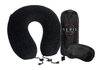 AERIS Memory Foam Travel Pillow for Airplanes - Best Airplane Neck Pillow for Long Flights - Plane Accessories Easy to Carry Bag to Save Space, Ear Plugs and Eye Mask - Perfect Flight Set & Gift