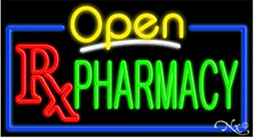 Rx Pharmacy Open Handcrafted Energy Efficient Glasstube Neon Signs