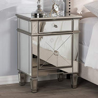 Baxton Studio Claudia Hollywood Regency Glamour Style Mirrored Nightstand Glam/Silver Mirrored/MDF