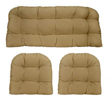 Load image into Gallery viewer, 3 Piece Wicker Cushion Set - Indoor / Outdoor Tan Solid Fabric Cushion for Wicker Loveseat Settee &amp; 2 Matching Chair Cushions
