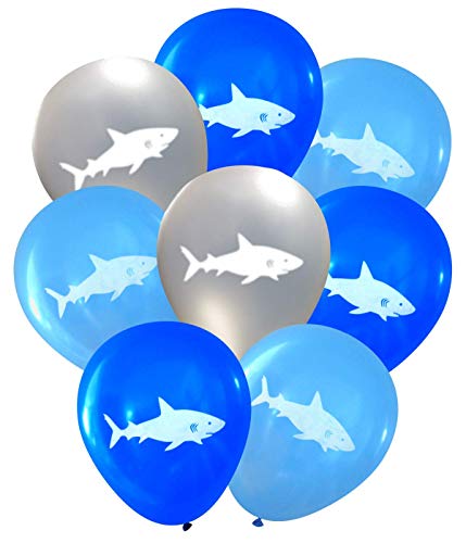 Nerdy Words Shark Latex Balloons (16 pcs) (Blues & Silver)