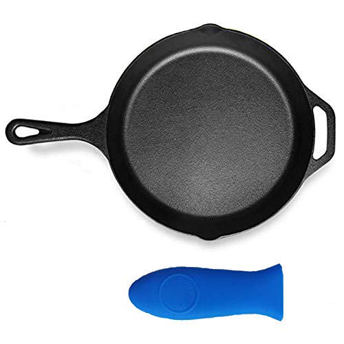 Kookantage Pre-Seasoned Cast Iron Skillet 12in Iron Pans with One Silicone Hot Handle Holder - 12.5 Inch