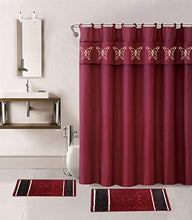 Load image into Gallery viewer, Sawan Shop 15 Piece Memory Foam Bath Rug Set Burgundy Red Shower Curtain Contour mat Rings
