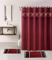 Sawan Shop 15 Piece Memory Foam Bath Rug Set Burgundy Red Shower Curtain Contour mat Rings