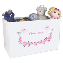 Load image into Gallery viewer, Personalized and Gray Butterflies Childrens Nursery White Open Toy Box
