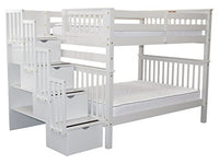 Bedz King Stairway Bunk Beds Full over Full with 4 Drawers in the Steps, White