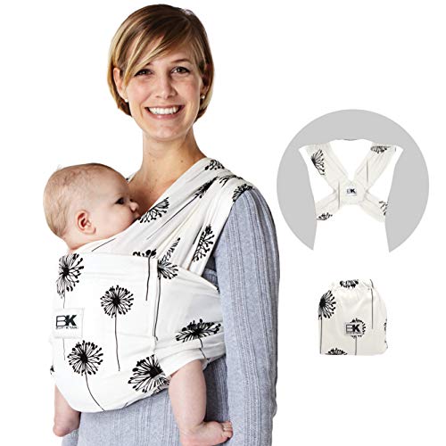 Baby K'tan Print Baby Wrap Carrier, Infant and Child Sling - Simple Pre-Wrapped Holder for Babywearing - No Tying or Rings - Carry Newborn up to 35 lbs, Dandelion, Women 10-14 (Medium), Men 39-42
