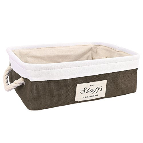 uxcell Storage Baskets with Cotton Handles Foldable Storage Bins Laundry Clothes Towel Box Organizer W Drawstring Closure for Home Shelves Closet Coffee Color 14.6