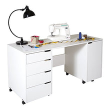 Load image into Gallery viewer, South Shore Crea Craft Table on Wheels with Sliding Shelf, Storage Drawers and Scratchproof Surface, Pure White
