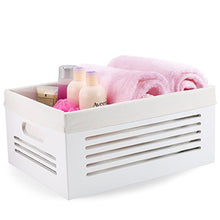 Load image into Gallery viewer, Wooden Storage Bin Container - Decorative Closet, Cabinet and Shelf Basket Organizer Lined with Machine Washable Soft Linen Fabric - White, Large
