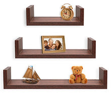 Load image into Gallery viewer, Greenco Set of 3 Floating U Shelves, Walnut Finish
