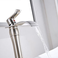 Load image into Gallery viewer, BWE Waterfall Spout Single Handle Commercial Bathroom Sink Vessel Faucet Mixer Tap Lavatory Faucets Tall Body Brushed Nickel
