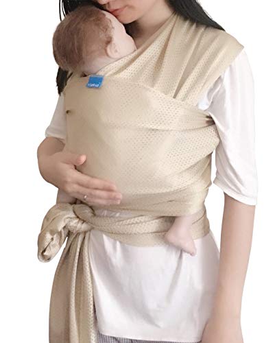 Vlokup Baby Wrap Sling Carrier for Newborn, Infant, Toddler, Kid | Breathable Lightweight Stretch Mesh Water Sling | Nice for Summer, Pool, Beach, Swimming | Perfect Shower Gift Champagne