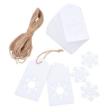Load image into Gallery viewer, Livvd 100 Pieces Paper Gift Tags Kraft Tag Snowflake Shape Hang Labels with Twine for Christmas Wedding Birthday Thanksgiving (White)
