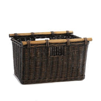 The Basket Lady Tall Narrow Wicker Storage Basket, Medium, 18 in L x 12 in W x 11 in H, Antique Walnut Brown