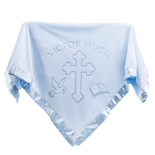 Custom Catch Personalized Baptism Baby Blanket Gift   Boy Name For Christening (Blue, 1 Text Line)