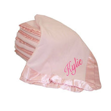 Load image into Gallery viewer, Lucy Girl Embroidery Microfleece Satin Trim Baby Embroidered Pink Blanket
