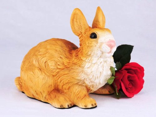 Rabbit, Brown and White Cremation Pet Urn for Secure Installation of Your Beloved pet's Ashes Indoors or Outdoors. Rose NOT Included