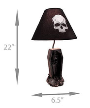 Load image into Gallery viewer, The Gloaming Skeleton in a Coffin Table Lamp With Black Fabric Skull Shade Creepy Bedroom Gothic Decor
