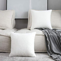 Home Brilliant Decor Striped Corduroy Velvet Cushion Covers Set Baby Square Decorative Pillowcase, Creamy White, Set of 2, 18x18 Inches(45cm)