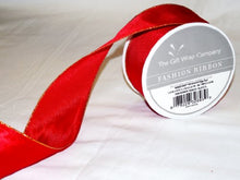 Load image into Gallery viewer, The Gift Wrap Company 1 7/16-Inch Wired Gold Edge Satin Ribbon, Red (16028-03)
