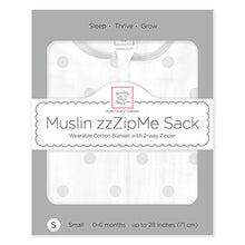 Load image into Gallery viewer, SwaddleDesigns Cotton Muslin Sleeping Sack with 2-Way Zipper, Sterling Dots, Medium 6-12 Months
