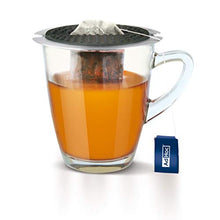 Load image into Gallery viewer, AdHoc TA02 SQUEETEA Tea Bag Squeezer | Stainless Steel/Plastic/Silicone | Teabag Press/Holder, Cup Coaster | (L)110mm x (H)67mm x (W)27mm | Grey | Includes Storage Stand

