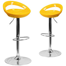 Load image into Gallery viewer, Flash Furniture 2 Pack Contemporary Yellow Plastic Adjustable Height Barstool with Rounded Cutout Back and Chrome Base
