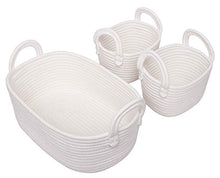 Load image into Gallery viewer, Woven Basket Set of 3 - Storage Cotton Rope Baskets, Small Baby White Organizer Bin for Nursery Laundry Kids Toy
