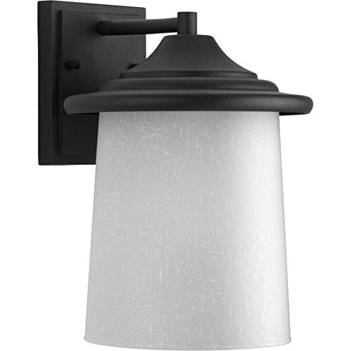 Essential Collection 1-Light White Linen Glass Craftsman Outdoor Medium Wall Lantern Light Textured Black