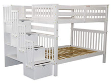 Load image into Gallery viewer, Bedz King Stairway Bunk Beds Full over Full with 4 Drawers in the Steps, White
