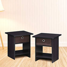 Load image into Gallery viewer, Furinno Dario End Table / Side Table / Night Stand / Bedside Table with Bin Drawer, 2-Pack, Dark Walnut
