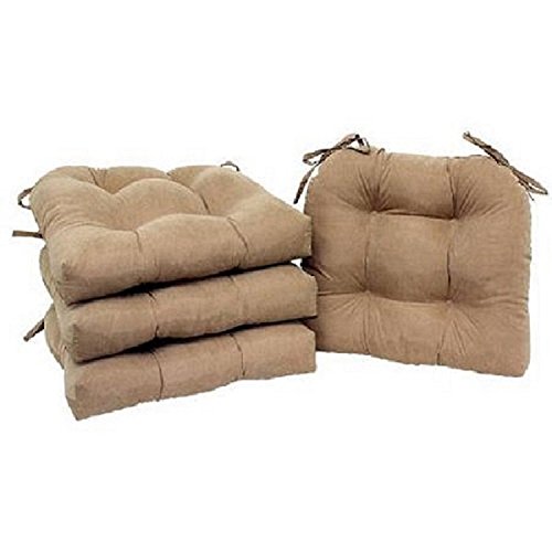 Faux Suede Chair Pad with Ties, Set of 2, Multiple Colors (Tan)