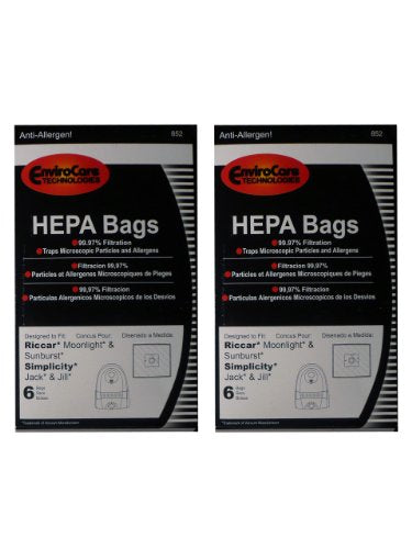 EnviroCare Replacement HEPA Filtration Vacuum Cleaner Dust Bags made to fit Riccar Moonlight and Sunburst. Simplicity Jack and Jill Canisters 12 pack