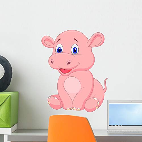Wallmonkeys Cute Baby Hippo Cartoon Wall Decal Peel and Stick Animal Graphics (18 in H x 15 in W) WM17510