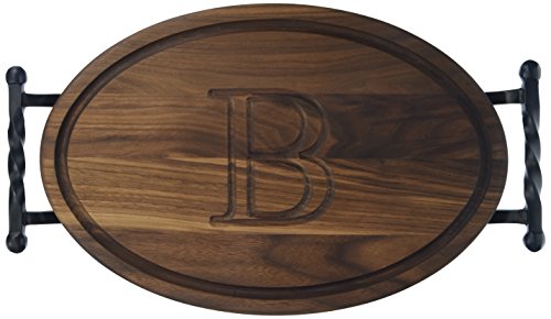 BigWood Boards W410-STWB-B Oval Cutting Board with Twisted Ball Handle, 12-Inch by 18-Inch by 1-Inch, Monogrammed