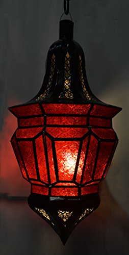 Moroccan Lantern Chandelier Handmade Wrought Iron Hanging Decorative Multicolored Glass X-Large