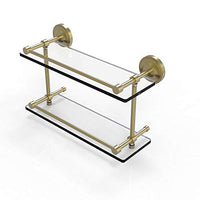 Allied Brass PRBP-2/16-GAL-SBR Prestige Regal 16 Inch Double Gallery Rail Glass Shelf, Satin Brass