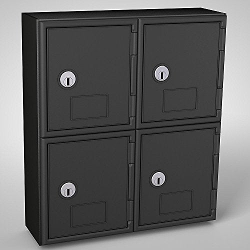 United Visual Personal Storage Lockers - Abs Plastic Frame - 4 Compartments - Black - Black