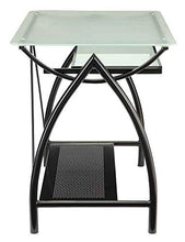 Load image into Gallery viewer, OSP Home Furnishings Newport Computer Desk with Frosted Tempered Glass Top, Pullout Keyboard Tray, and Black Powder Coated Steel Frame
