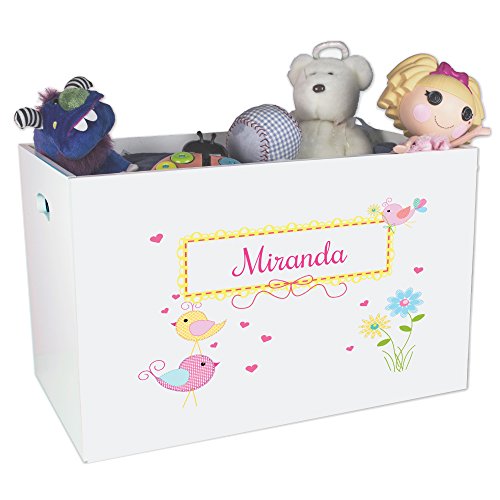 Personalized Birds Childrens Nursery White Open Toy Box