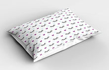 Load image into Gallery viewer, Ambesonne Eyelash Pillow Sham, Winking Eyes and Pink Hearts Romantic Pattern Cartoon Childish, Decorative Standard Queen Size Printed Pillowcase, 30&quot; X 20&quot;, Fuchsia Pale Blue Black
