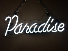 Load image into Gallery viewer, LiQi Paradise Real Glass Handmade Neon Wall Signs for Room Decor Home Bedroom Girls Pub Hotel Beach Cocktail Recreational Game Room (14&quot; x 5&quot;) (White)
