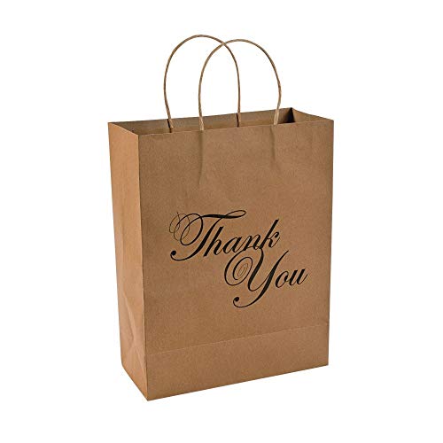 Fun Express - Thank You Craft Bag (dz) for Wedding - Party Supplies - Bags - Paper Gift W & Handles - Wedding - 12 Pieces