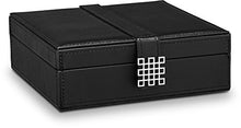 Load image into Gallery viewer, Glenor Co Ring Box Organizer - 54 Slot Classic Jewelry Display Case Holder - Storage Tray with Modern Buckle Closure, Large Mirror - Holds Rings and Cufflinks - Small for Travel - PU Leather - Black
