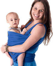Load image into Gallery viewer, CuddleBug Baby Wrap Sling + Carrier - Newborns &amp; Toddlers up to 36 lbs - Hands Free - Gentle, Stretch Fabric - Ideal for Baby Showers - One Size Fits All (Blue)
