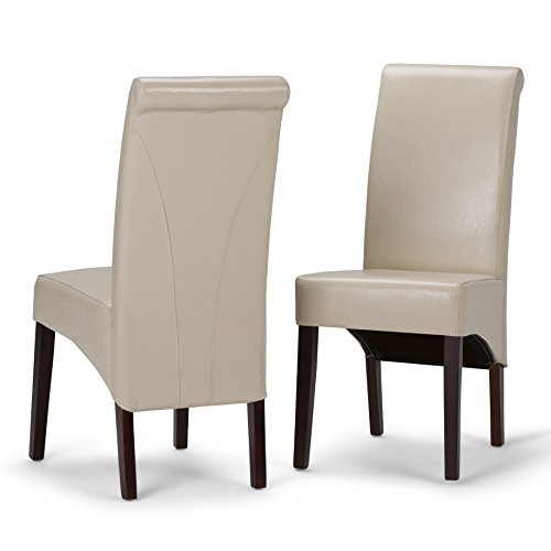 SIMPLIHOME Avalon Contemporary Deluxe Parson Dining Chair (Set of 2) in Satin Cream Faux Leather