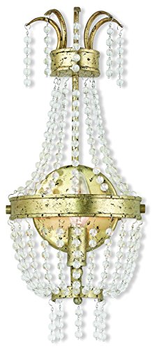 Livex Lighting 51872-28 Crystal One Light Wall Sconce from Valentina Collection, Champ, Gld Leaf Finish, Hand Applied Winter Gold