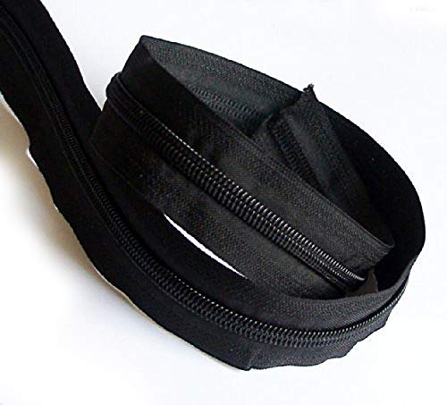HAND Continuous Cut to Any Size Assorted Colors Upholstery Plastic Zip 32mm Width - 5 Meters (Black)