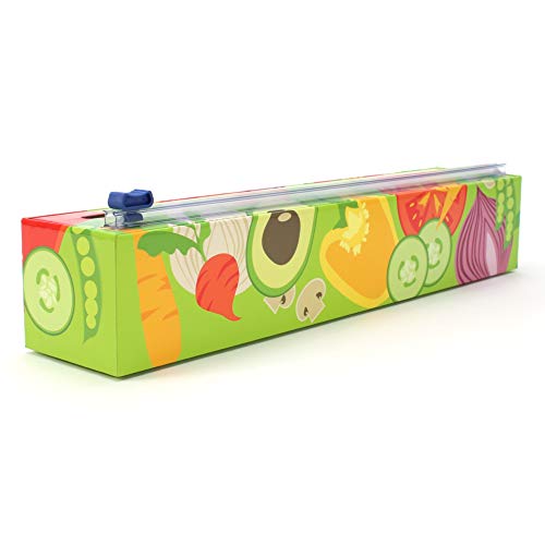 Chicwrap Veggies Refillable Plastic Wrap Dispenser with Slide Cutter and 250' of Professional BPA Free Plastic Wrap